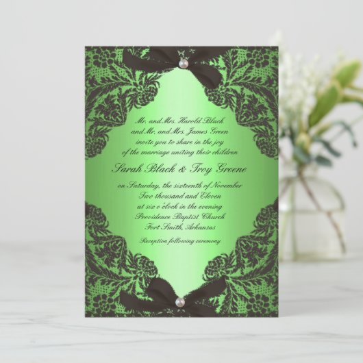 Einladung zur Hochzeit von Apple Green und Black L (Stehend Vorderseite)