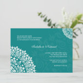 Einladung zur Hochzeit von aquamarin Damask (Stehend Vorderseite)