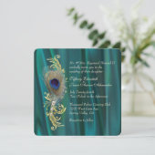 Einladung zur Hochzeit von aquamarinen Satin- und (Stehend Vorderseite)