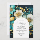 Einladung zur Hochzeit von aquamarinen und Gold-Fl (Vorderseite)