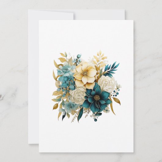 Einladung zur Hochzeit von aquamarinen und Gold-Fl (Rückseite)