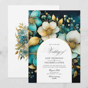 Einladung zur Hochzeit von aquamarinen und Gold-Fl
