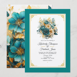 Einladung zur Hochzeit von aquamarinen und Gold-Fl