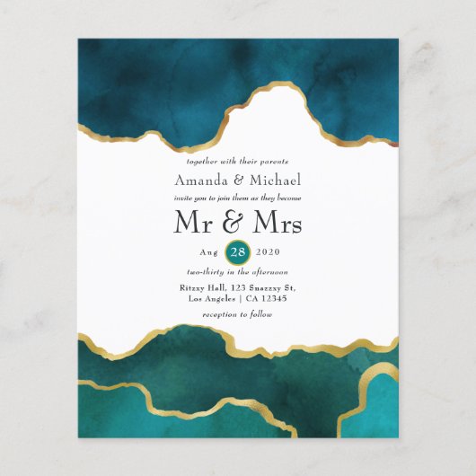 Einladung zur Hochzeit von aquamarinen und Gold Ge Flyer (Vorne)