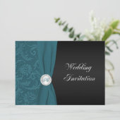 Einladung zur Hochzeit von aquamarinen und schwarz (Stehend Vorderseite)