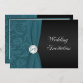 Einladung zur Hochzeit von aquamarinen und schwarz (Vorne/Hinten)