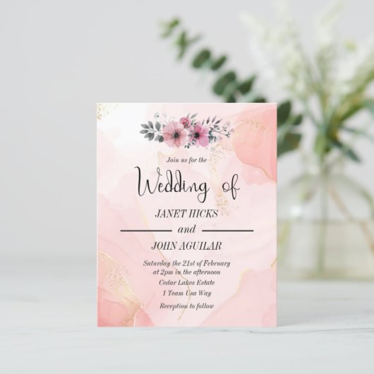 Einladung zur Hochzeit von Aquarellblumen (Stehend Vorderseite)