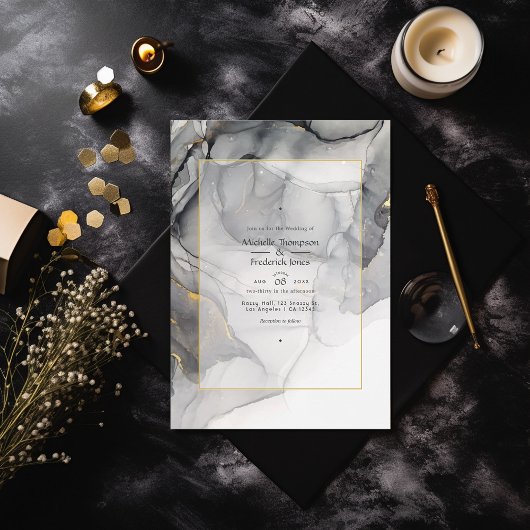 Einladung zur Hochzeit von Black and Gold Alcohol