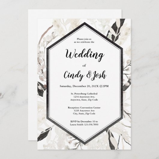 Einladung zur Hochzeit von Black Boho (Vorne/Hinten)