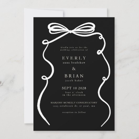 Einladung zur Hochzeit von Black Bow Frame (Vorderseite)