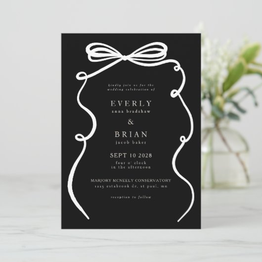 Einladung zur Hochzeit von Black Bow Frame (Stehend Vorderseite)