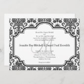 Einladung zur Hochzeit von Black Damask Monogram (Vorne/Hinten)