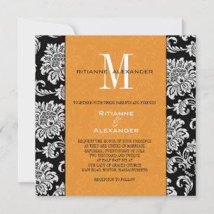 Einladung zur Hochzeit von Black Damask Orange Mon