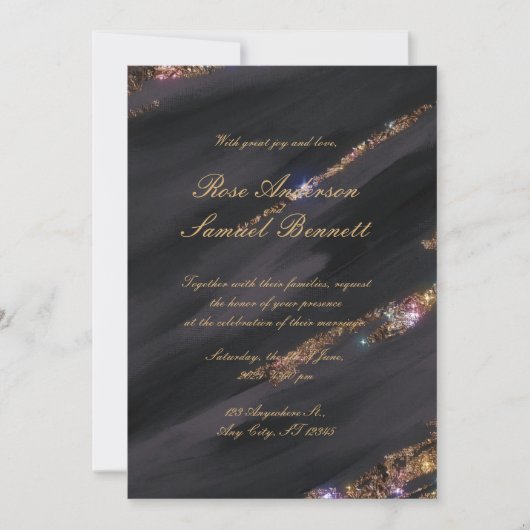 Einladung zur Hochzeit von Black Glitzer (Vorderseite)