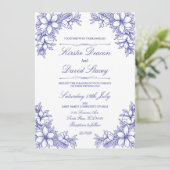 Einladung zur Hochzeit von Blauem Verziertem Blume (Stehend Vorderseite)