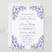 Einladung zur Hochzeit von Blauem Verziertem Blume (Vorderseite)