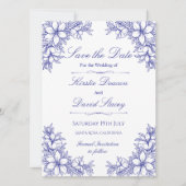 Einladung zur Hochzeit von Blauem Verziertem Blume (Vorderseite)