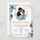 Einladung zur Hochzeit von Blauen und Weißen Blume (Vorne/Hinten)