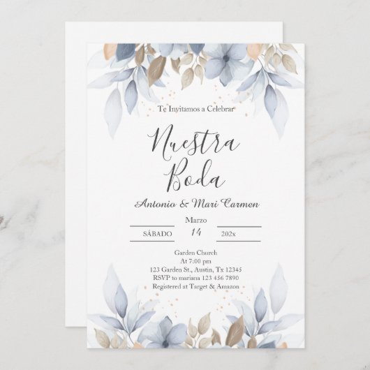 Einladung zur Hochzeit von Blauer Flora (Vorne/Hinten)