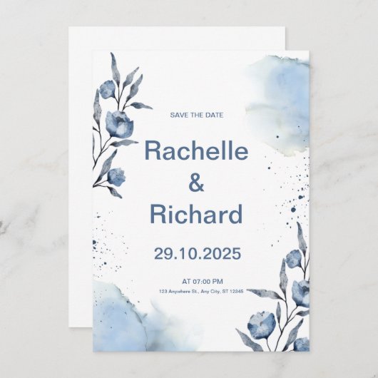 Einladung zur Hochzeit von Blauer Flora (Vorne/Hinten)