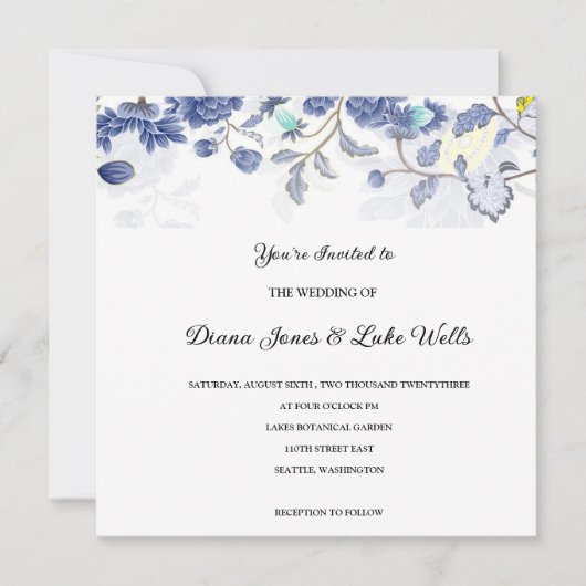 Einladung zur Hochzeit von Blauer Flora (Vorderseite)