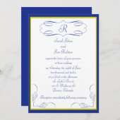 Einladung zur Hochzeit von Blue Gold Monogram (Vorne/Hinten)