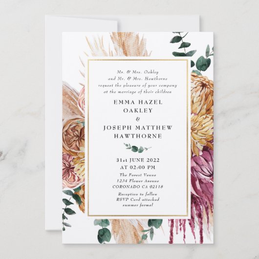 Einladung zur Hochzeit von Bohemischen Fall Burgun (Vorderseite)