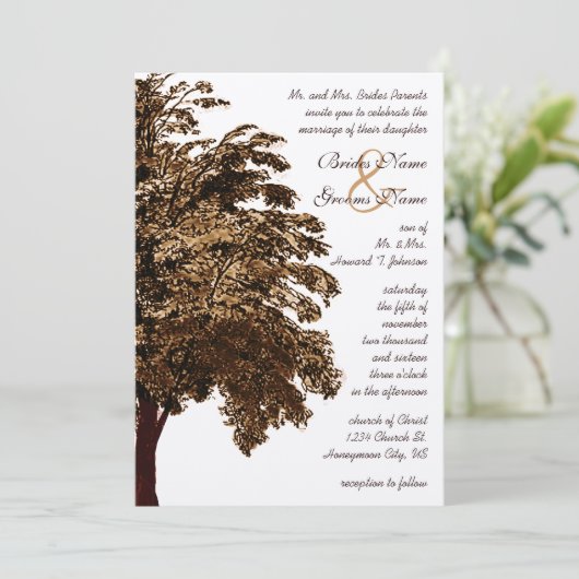 Einladung zur Hochzeit von Brown Oak Tree (Stehend Vorderseite)