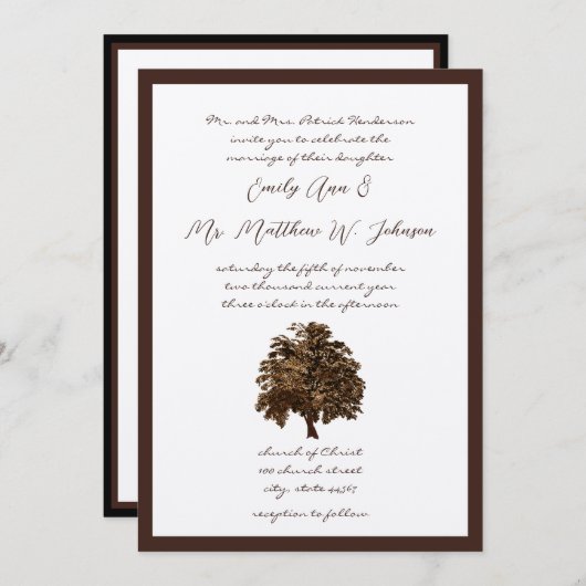 Einladung zur Hochzeit von Brown Oak Tree (Vorne/Hinten)