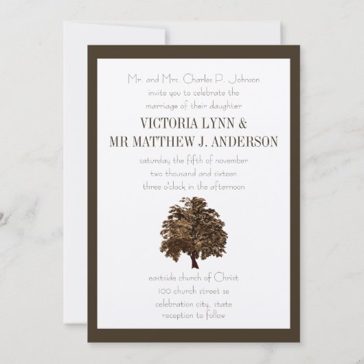 Einladung zur Hochzeit von Brown Oak Tree (Rückseite)