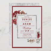 Einladung zur Hochzeit von Burgund, Blüte, Weiße R (Vorne/Hinten)