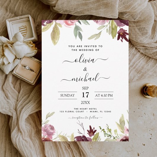 Einladung zur Hochzeit von Burgund Pink