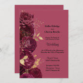 Einladung zur Hochzeit von Burgund und Gold (Vorne/Hinten)