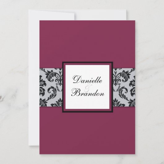 Einladung zur Hochzeit von Burgundy Damask (Vorderseite)