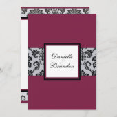 Einladung zur Hochzeit von Burgundy Damask (Vorne/Hinten)
