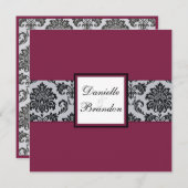 Einladung zur Hochzeit von Burgundy Damask (Vorne/Hinten)