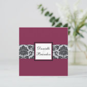 Einladung zur Hochzeit von Burgundy Damask (Stehend Vorderseite)