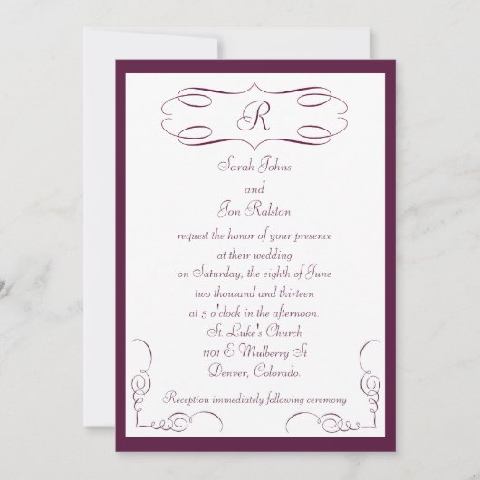 Einladung zur Hochzeit von Burgundy Monogram (Vorderseite)