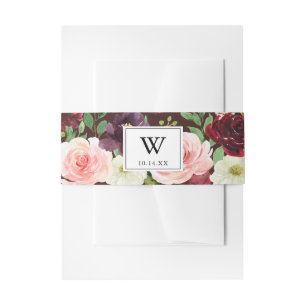 Einladung zur Hochzeit von Burgundy Spring Monogra Einladungsbanderole