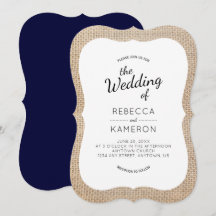 Einladung zur Hochzeit von Burlap- und Navy Blue B