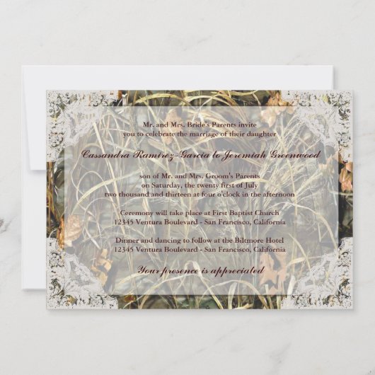 Einladung zur Hochzeit von Camouflage und White La (Rückseite)