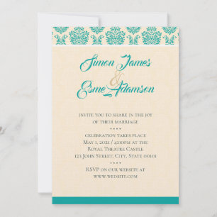 Einladung zur Hochzeit von Creme und Aquamarin Dam