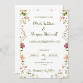 Einladung zur Hochzeit von Creme und Green Floral (Vorne/Hinten)