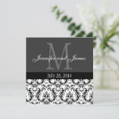Einladung zur Hochzeit von Damask Black and White (Stehend Vorderseite)