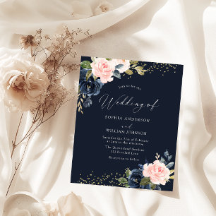 Einladung zur Hochzeit von Deep Navy & Blush Budge