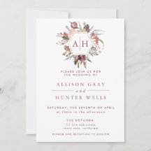 Einladung zur Hochzeit von Dusty Rose Monogram