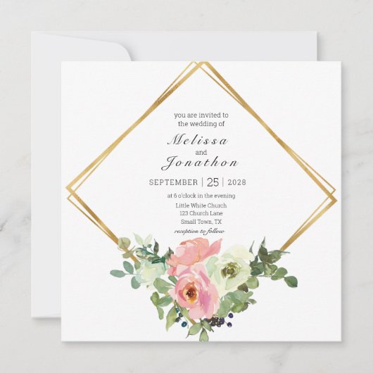 Einladung zur Hochzeit von Eggshell and Blush Flor (Vorderseite)