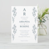 Einladung zur Hochzeit von einfachen Blauen Flora (Stehend Vorderseite)