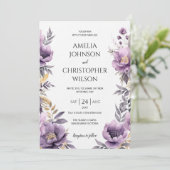 Einladung zur Hochzeit von eleganten lila BlumenEi (Stehend Vorderseite)