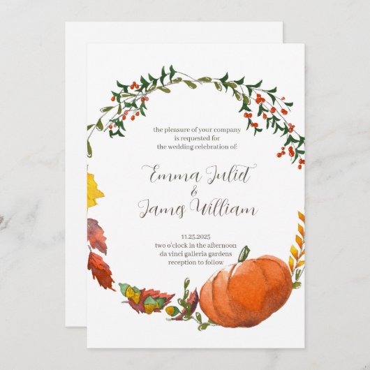 Einladung zur Hochzeit von Erntedank oder Herbst (Vorne/Hinten)